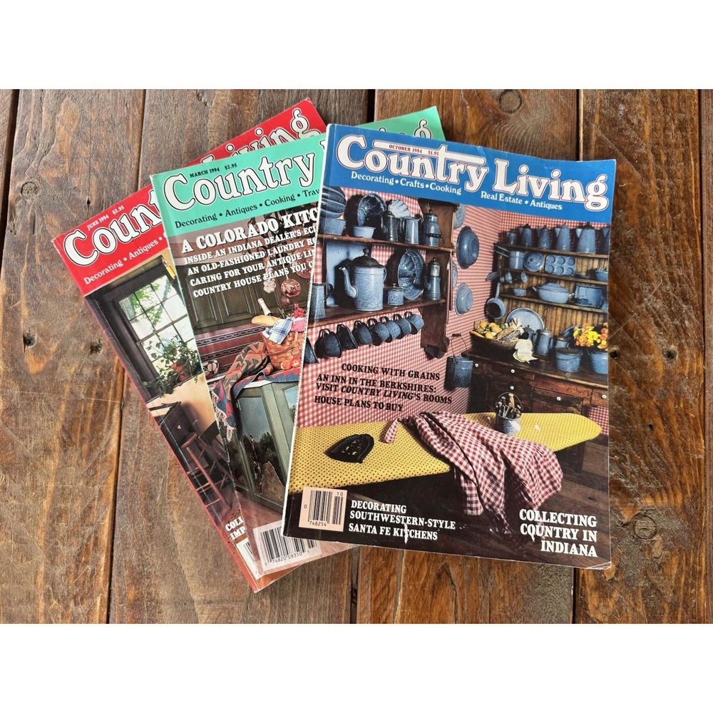 Vintage 90s Lot Of 3 Country Living Magazine Retro Grandma Cottage Farm Prim